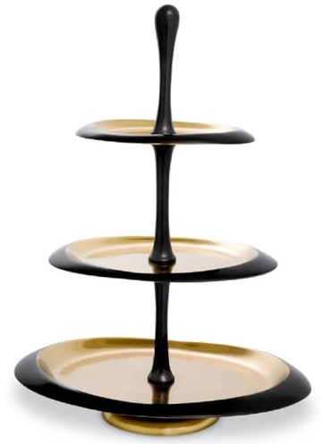 Casa Padrino luxury etagere black/gold 35 x 26 x H. 48.5 cm - Oval cake & biscuit cake stand - Gastronomy accessories - Restaurant accessories - Hotel accessories - Luxury accessories