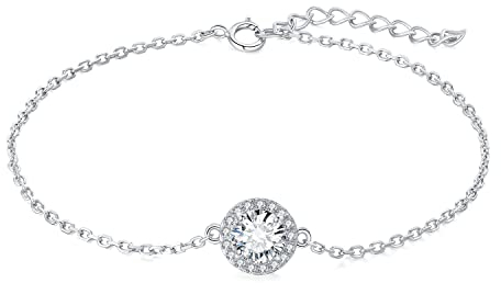 JewelryPalace 1ct Bracciale Halo Donna Argento 925 con Creato Moissanite, Braccialetto Donna con Pietra a Taglio Rotondo, Bracciale Catena in Argento Anniversario Set Gioielli Donna