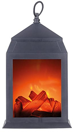 Tischleuchte Wohnzimmerlampe Kamin Dekolampe LED Tischkamin schwarz, Kaminfeuer Batterie, 1x LED 0,6W 45lm 3000K warmweiß, LxBxH 30x13,8x15,8 cm