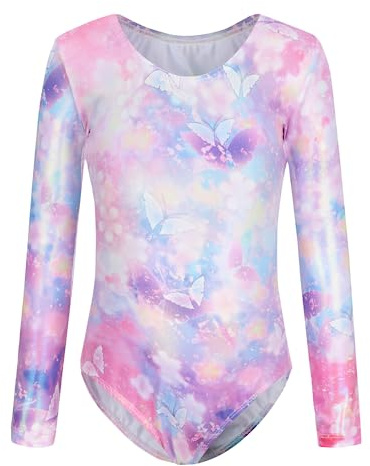 Kiscorpse Justaucorps de Gymnastique pour Filles Manches Longues/Sans Manches Brillant Danse Ballet Collants Vêtements de Danse Athlétique pour Fille Couleur Dégradée Costume de Danse pour Fille 5-11