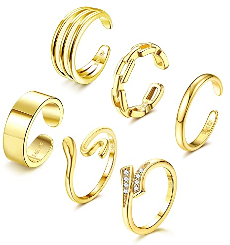 Adramata 6-teiliges Set 14 Karat Gold Gefüllte Blumenherz Offene Zehenringe & Daumenringe Sommer Strand Fußschmuck