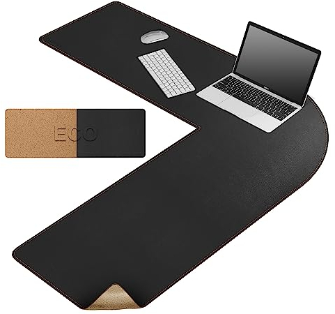 MAIDERN Ecke Schreibtischunterlage Leder & Kork,110x110x33cm Doppelseitige Tischunterlage, L-förmige extra große Mauspad,wasserdichte Schreibtischschutz,Büro und Zuhause Tischunterlage (Schwarz)