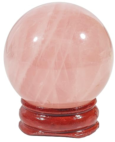 Lovionus89 40mm Heilung Kristallkugel Divination Sphere, Skulptur Home Dekoration Fengshui Bälle mit Holzständer, Rosenquarz