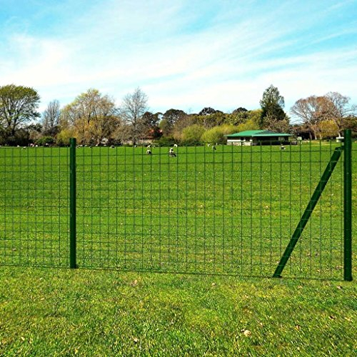 Homgoday Eurozaun Maschendrahtzaun Eurozaun-Set Gartenzaun mit Zaunpfosten Gitterzaun Schutzzaun Stahldraht Gartenzaunset Maschendraht Stahl 25 x 0,8 m Grün