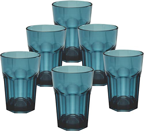 Hummelladen 6x Campingglas aus Acryl 400ml BLAU - Trinkglas Acrylglas Wasserglas Kunststoff Camping Garten Echtglasoptik Picknick Becher Kinder Senioren Longdrink Coktail