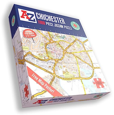 Great Britain A-Z Map of Chichester 1000 Piece Jigsaw Puzzle – Exclusive Street Map – Includes Guide Print & City Index – Nostalgic Gift Mapping Fun for Adults