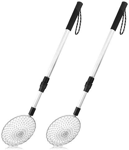 KINBOM 2 Pz Setaccio per Sabbia, Multifunzionale Paletta Setaccio per Sabbia con 57-86cm Manico Extra Lungo Regolabile Paletta per Lettiera per Gatti Domestici (Testa a Cucchiaio da 14 cm)