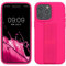 kwmobile Case Compatible with iPhone 15 Pro Max - Case with Hand Strap and Stand Soft TPU Silicone Coating - Neon Pink