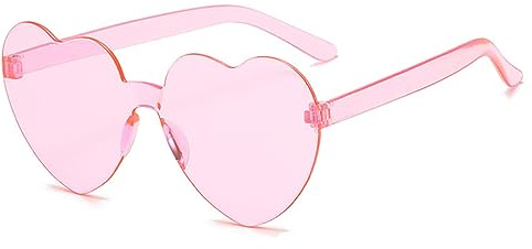 JITNGA 1 Stück Herz Hippie Sonnenbrille Randlos Candy Transparent Sonnenbrille Retro Hippie Bunte Brille Für Kostüm Zubehör Für Cosplay 70Er Jahre Party (Rosa)