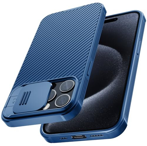imluckies para iPhone 15 Pro MAX Funda con Protección Deslizante para Cámara, Carcasa Protectora de Grado Militar a Prueba de Choques, Delgado Ajuste de PC y TPU Case para 15 Pro MAX 2023 - Azul