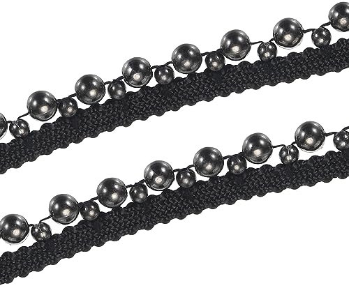 sourcing map 5 Yards Faux Pearls Lace Ribbon Pearl Bead Tassel Applique Pearl Fringe for Wedding Party Sash Ribbon Hair Clothes Decoration 15mm Wide Black Ribbon