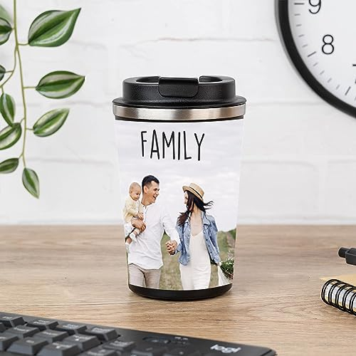 Wanapix | Mug Isotherme Personnalisé 350 ml | Avec Photo et Texte | Tasse à Café | Tasse Thermos Double Couche | Acier Inoxydable | Sans BPA | 100% personnalisé Noir