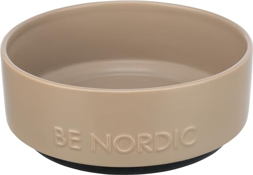 TRIXIE BE Nordic 24527 Gamelle Moderne en céramique pour Grands Chiens de 18 cm de diamètre avec revêtement en Caoutchouc antidérapant Taupe 1200 ML
