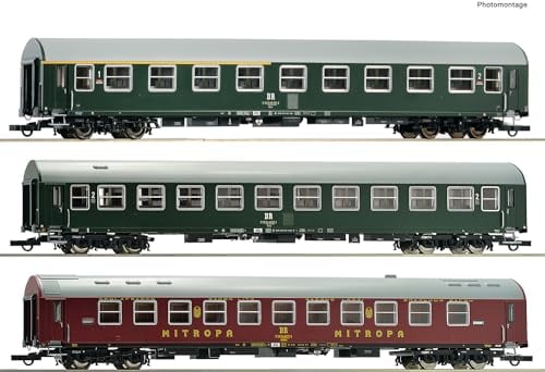 Roco 6200029 H0 3er-Set 2. Reisezugwagen der DR - Modellbahn für Modellbahn-Enthusiasten (Hobbyisten) - Unisex - Alle Altersgruppen