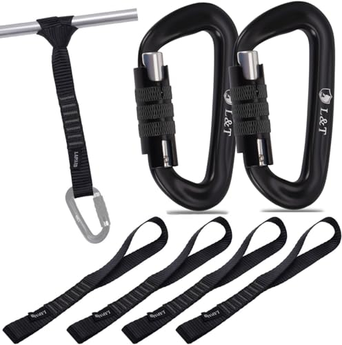 2 Stück Twist Locking Aluminium-Karabinerhaken 12KN + 4 Stück Zurrschlaufen-1000kg - für den Motorradtransport, Dachträger (Auch geeignet für Hängematten, Yoga Swing, Camping)
