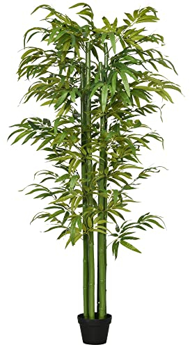 HOMCOM Künstliche Pflanze, 180 cm Kunstpflanze, Künstlicher Bambusbaum, Kunstbaum mit Übertopf, Zimmerpflanze wie echt, für Wohnzimmer, Schlafzimmer, Grün