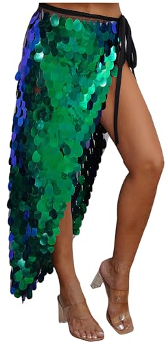 CHICTRY Pailletten Rock Damen Lang Glitzer Wickelrock Sexy Meerjungfrau Fischschwanz Rock Hüftrock Etuirock Zum Binden Seite Für Fasching Karneval Grün XL