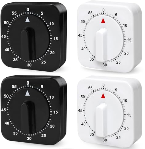 Nizirioo Minuteur de cuisine mécanique analogique : 4 pièces minuteur à œufs 60 minutes Minuteur de cuisine mécanique Fonction minuteur pour la maison, la cuisine, le sport, les études (blanc x 2,