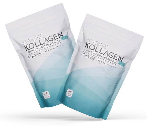 KOLLAGEN PRO | Kollagenpulver | Typ I, II, III, V, X | Rein | Hydrolysiert | Niedermolekulares Kollagen | Aus Fisch | Für Gelenke | Verbessert die Hautfestigkeit | 2 x 500 g.
