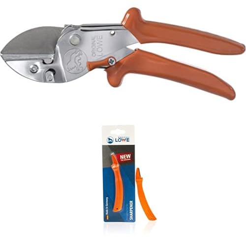 Original LÖWE Set bestehend aus Jagdschere 1.117 & Klingenschärfer 0022 für Gartenscheren und Industriescheren