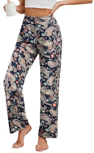 HAPYWER Jogginghose Damen Lange Hose Gerades Bein Haremshose luftig Lang Yogahose Locker Schlupfhose mit Tasche(Flower59,M)