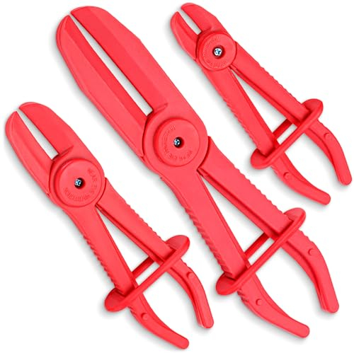 EffektWerk Juego de 3 alicates para abrazaderas de manguera (15 cm, 18 cm y 25 cm), alicates de pellizco con anillo de bloqueo para mangueras flexibles - Tuberías de freno, radiador y gas.