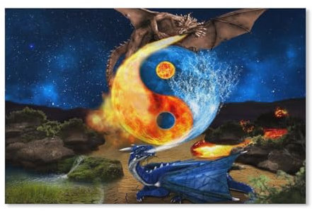 Jigsaw Puzzle 1000 Piece - Yin and Yang Spitfire and Dragon Classic Adult DIY Kit - Unique Gift Modern Home Decor (50x70cm) - G71