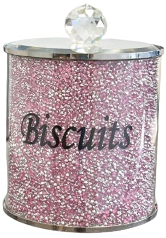 BMLIMITED BML Pink Diamond Crushed Biscuit Canister Jar Tin Trimmings Crystal Filled Kitchen Storage Containers Gift Present For All Occasions Stylish Luxurious Home Decor