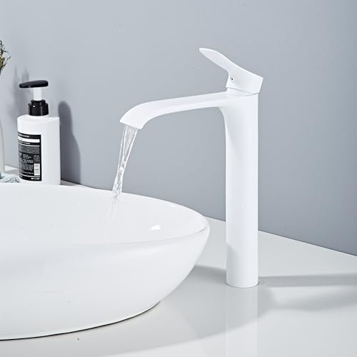 Bad Wasserhahn Weiß Wasserfall Badarmatur Hoch Waschtischarmatur Einhebel Mischbatterie aus Messing