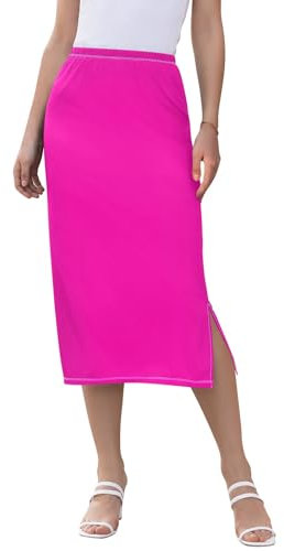 Cardinal Red - Gonna midi da donna, con elastico e spacco, a vita alta, lunghezza sotto il ginocchio, gonna dritta elasticizzata, S, Fucsia, L
