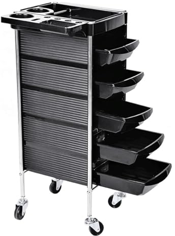 friseurwagen Salonwagen, Metallrahmen, Salon-Rollwagen, 5-Tablett-Wagenwagen mit Rollen, Salonwagen für Schönheits- und Friseur-Aufbewahrungswagen tragbar