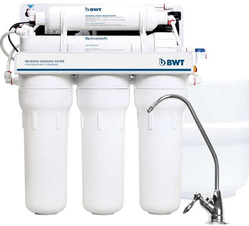 Ósmosis Inversa Doméstica BWT MO575MPBWT – Con Bomba para una Presión de Entrada de 2-5 Bar – 5 Etapas con REMINERALIZADOR – 75 GPD, Caudal de 11,8 L/h, Tanque de 12 L