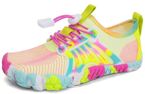 IceUnicorn Chaussures Pieds Nus Aquatique Enfant Garçons Fille Chaussures de Trail Respirantes Chaussure Plage Minimalistes(Rose Jaunâtre,34EU)