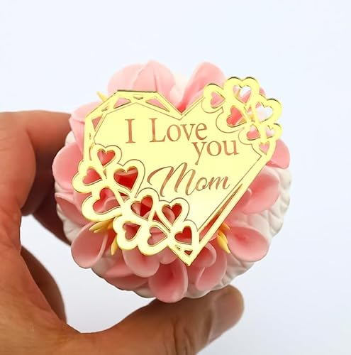 3 Little Desserts I Love You Mom Cupcake Toppers - Engraved Discs For Mother's Day - Birthday Party Cupcake Toppers - Cupcake Discs For Birthday - Acrylic Mirror Cake Topper - Set of 6