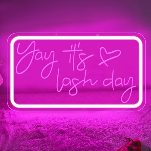 Yay It's Lash Day Neon Sign Pink LED Lashes Neon Light Up Signs USB Powered Business Neon Signs for Lashes Salon Beauty Salon Makeup Room Decoration