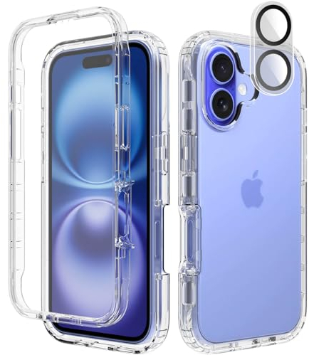 Leedia Handyhülle Kompatibel mit iPhone 16 Hülle 360 Grad mit Eingebautem Displayschutz und Kamera Schutzfolie [9H HD] Stoßfest Schutzhülle Bumper Transparent Case für iPhone 16 6,1 Klar