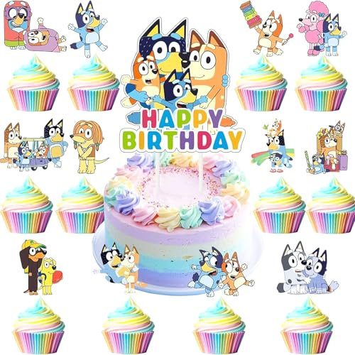 25Pcs Blue-y Cake Topper Deko, Cartoon Cupcake Geburtstag Dekoration Set, Cartoon Kuchen Deko, Blue-y Anime Happy Birthday Tortendeko, Jungen Mädchen Kinder Geburtstagskuchen Dekoration(B)