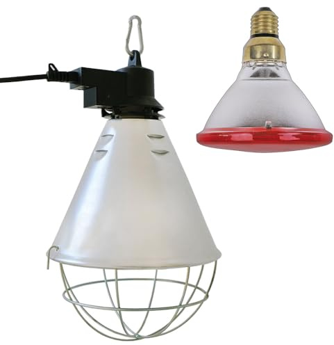 NCC-Licht Aufzuchtleuchte mit Schutzkorb und IR-Lampe PAR38 100W Rot | Infrarot-Wärmelampe mit Schutzkorb und 5m Kabel mit Stecker, Ideal zur Aufzucht von Hühner, Ferkel und andere Tiere