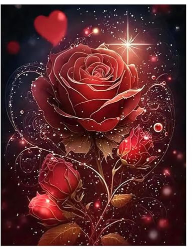 Diamond Painting Blume,Diamond Painting Erwachsene Rose Red,Diamond Art Erwachsene Set Home Wand Dekor for Gift(30x40cm)
