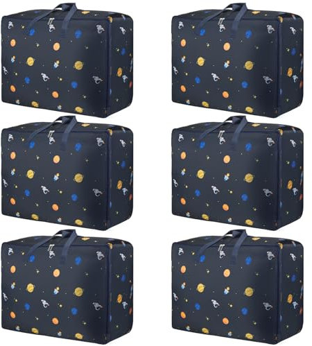 SUNNOW 6 Pcs 105L Moving Bags, Heavy Duty Storage Bags Large Storage Box with Zips for Moving Storage Clothes Bedding Duvet Quilt Blankets Waterproof Moving Totes Christmas Storage Containers