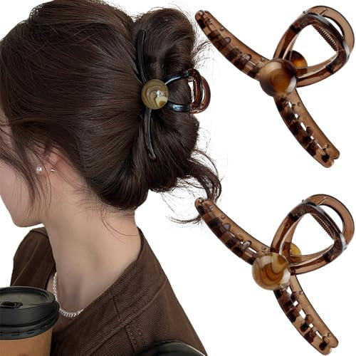 2Stück Haarklammer Groß Kaffee Braun Farbe Haarspangen Damen Vintage Haarklammern Mit Perle 11 CM Large Hair Clip Big Claw Clip Süß Bead Haarspange Haarclips Cute Hair Clips Hair Accessories Women