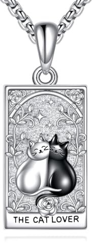 VENACOLY Katze Tarot Halskette 925 Sterling Silber Katze Tarot Anhänger Schmuck Geschenke für Frauen Katze Liebhaber
