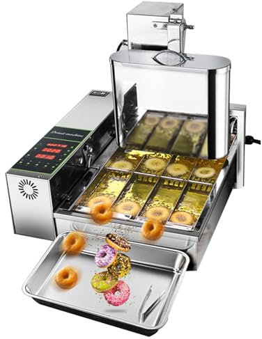 Hydravex 4 Rows Auto Doughnut Maker, Commercial Automatic Donut Making Machine with 5.5L Hopper, 304 Stainless Steel Adjustable Thickness Fryer, Intelligent Control Panel