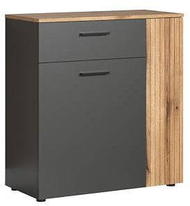 trendteam smart living - Esteban - Kommode - Anthrazit/Evoke Eiche - Mehrzweckschrank mit 3 Fächern und 1 Schublade - (BxHxT) 80 x 86 x 38 cm - Vollauszug-Funktion
