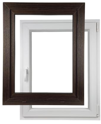 ALUCON Kellerfenster 400x800 mm – Fenster 40x80 cm – Kunststofffenster Innen Weiß/Außen Dunkle Eiche – Flügelfenster DIN Rechts