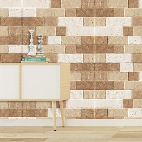 Klebefolie Möbel Brauner Beige Ziegel Selbstklebende Folie Vinyl Selbstklebende Tapete Wasserdicht Möbelfolie Dekorative Wandtapete Wohnzimmer Schrank Tapeten 1P (45x300 cm)