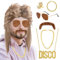 Hellbraun Perücke Herren 7er Set, Perücke 70er 80er Männer, Vintage Lange Cosplay-Perücken für Männer Karneval oder Partys