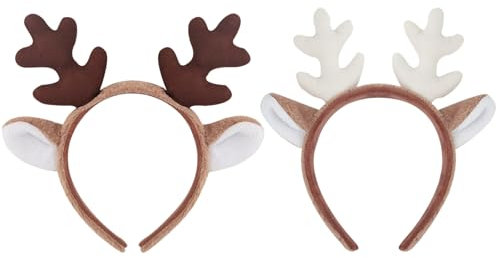JSTHHTT 2 Stück Weihnachten Geweih Haarreif, Haarreif Rentier, Weihnachts-Stirnbänder, Tiara mit Ohren und Geweih, Weihnachts Kopfschmuck Damen für Karneval Weihnachtskostüm Party
