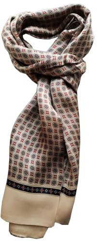 Pupatuch Halstuch Herren 100% Seide Schal Vintage Pattern Seidenschal Herrenschal (#9_Beige)