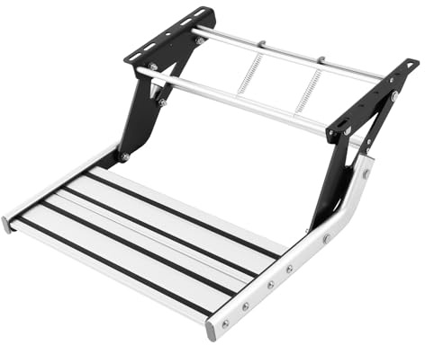 Einzelne Stufe Manueller RV Schritt 55cm Rahmenlänge 150kg Tragfähigkeit Manuelle Aluminiumlegierung Klappbare mit 4 Schrauben Trittstufe Manuelle für Wohnmobile, Reiseanhänger, Lastwagen
